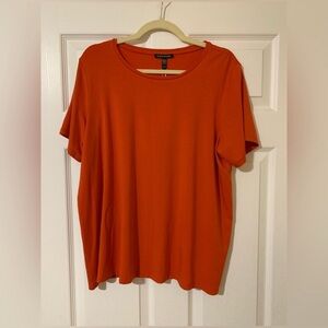 NWT EILEEN FISHER Jersey Crew Neck Short Sleeve Tencel Long Shell Tee SzXL Flame